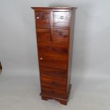 A modern tall mahogany chest of 4 short and 5 long drawers, 50cm x 150cm x 41cm