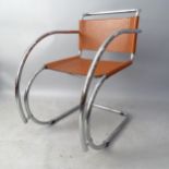 A Mies Van Der Rohe MR20 Bauhaus design cantilever armchair in brown saddle leather
