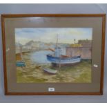 G Warsop-Hyde, watercolour, boats at Newlyn harbour, signed and dated 1958, image 35cm x 49.5cm,