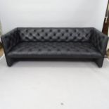 A Wittmann Edwards 3-seater sofa designed by Edward B Tuttle in buttoned black leather, Austria,
