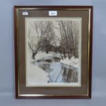 David London, an artist's proof coloured print, winter landscape, 45cm x 38cm overall, framed