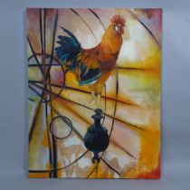 Acrylics on canvas, study of a cockerel, 89cm x 70cm, unframed