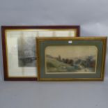 After J M W Turner, RA, a Victorian monochrome engraving "Hastings", 72cm x 100cm, and E Edwards,