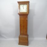 An early 20th century oak-cased 30-hour longcase clock, with square painted dial, 43cm x 179cm x