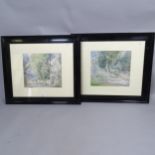 William Keeling?, pair of watercolour sketches, figure on a village path, and steps to the church,