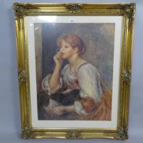 A coloured print, study of a young girl, in ornate gilt framed, 90cm x 75cm overall