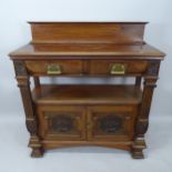 A 1930s mahogany 2-tier buffet, with raised back, 2 frieze drawers and cupboards under, with