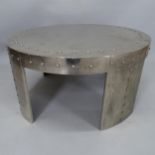 A contemporary Aviator industrial style riveted steel coffee table, 90cm x 46cm
