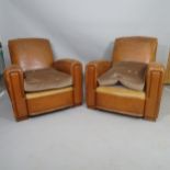 A pair of Antique leather-upholstered Club armchairs, 85 x 85 x 85cm overall, seat 50 x 45 x 52cm