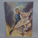 Mid-20th century oil on board, ballroom dancers, unsigned, 71cm x 55cm, unframed Good condition