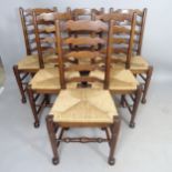 A set of 6 North Country style rush-seated ladder-back dining chairs