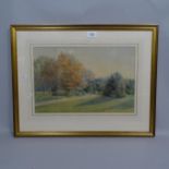 J S Farer?, 19th century watercolour, horses in a country park, 46cm x 60cm overall, framed