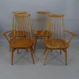 A set of 4 mid-century beech and elm stick-back dining chairs (2+2)