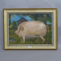Carol Maddison, impasto oil on board, study of a stylised pig, 50cm x 66cm overall, framed