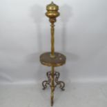 An Antique brass floor standing oil lamp, H150cm