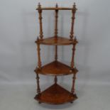 An Antique burr-walnut and satinwood-strung corner whatnot, H127cm