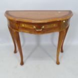 A teak brass inlaid Anglo-Indian console table, with single frieze drawer and carved decoration,