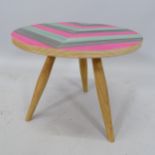 IAIN GLYNN, a straw work marquetry top side table, signed under top, H 35cm x dia 40cm As new