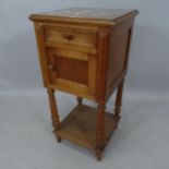 A French walnut marble-top pot cupboard, 38 x 81 x 38cm