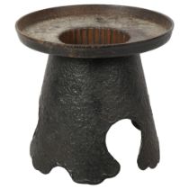 A Japanese iron ikebana bowl and stand, height 21cm