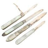 4 mother-of-pearl handled fruit knives, including 3 with silver blades (4)