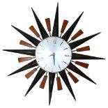 A mid-century Metamac starburst wall clock, with original Kienzle movement, working order, width