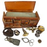 A group of various items, to include a Victorian egg top opener, padlock and key, letter clip,