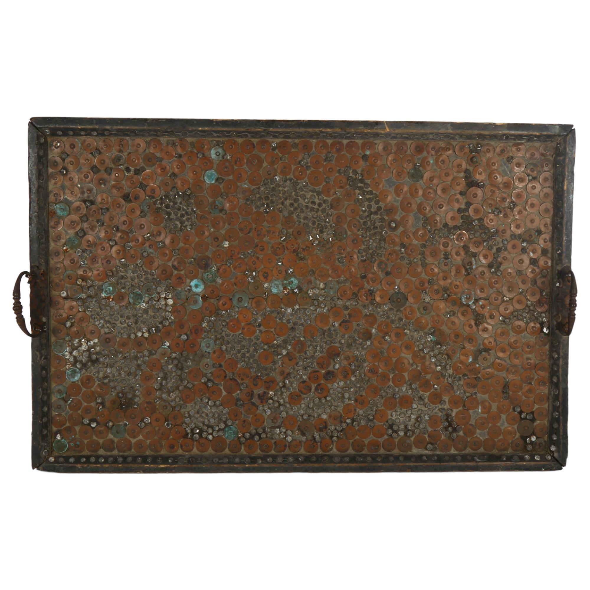 An Anglo-Indian copper riveted 2-handled tray, 71cm x 47cm