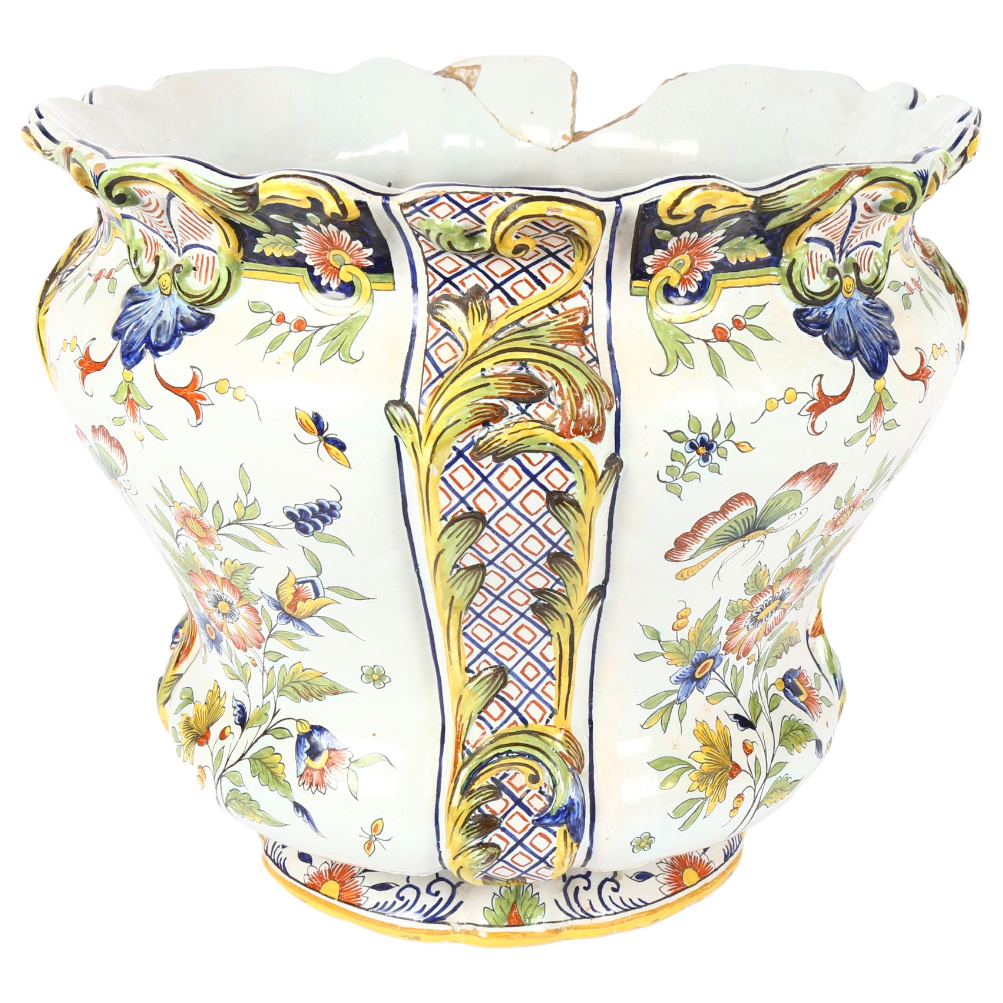 An early 20th century hand painted Italian faience jardiniere, height 30cm, diameter 36cm From the