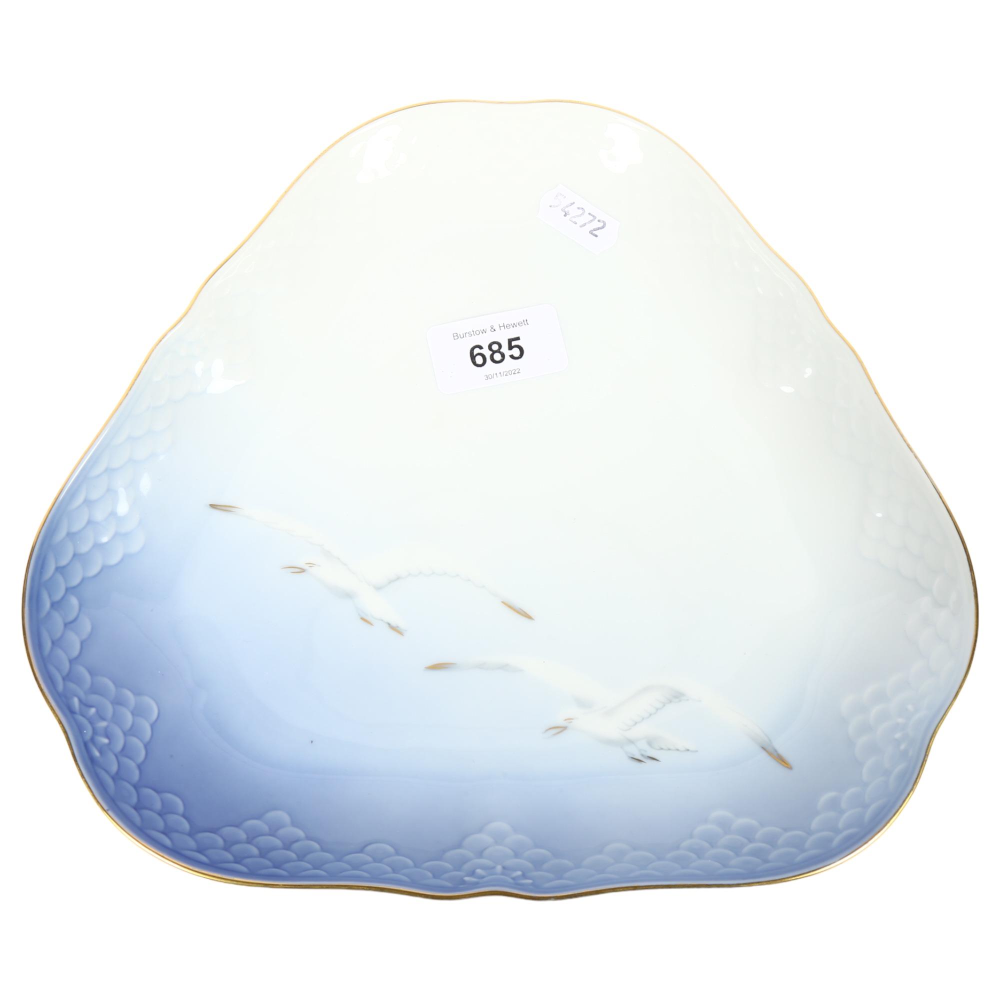 Danish B & G porcelain dish with painted seagull design, 23cm across