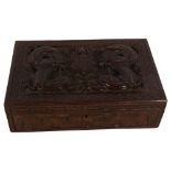 A Kashmiri relief carved box, L28cm, H8cm, D18cm