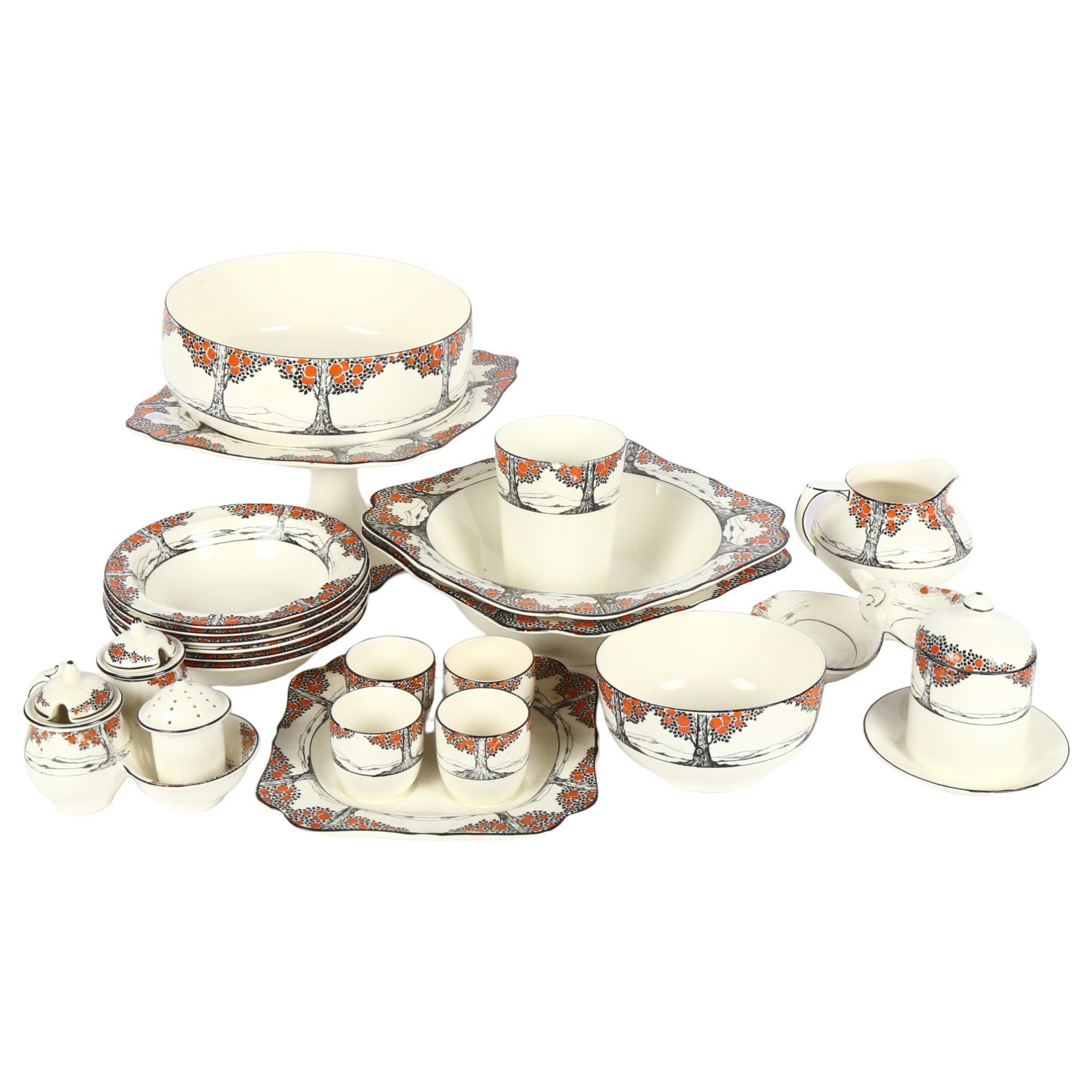 Crown Ducal part tea set or dinner service, Orange Tree decoration, including egg cups, milk jug,