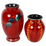 A Poole Pottery Odyssey pattern vase, height 23cm, and a Poole Pottery Strobe design vase, height