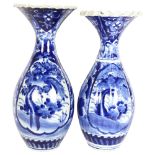 A pair of Chinese blue and white porcelain vases with frilled rims, height 44cm