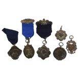 6 various silver presentation fobs, 3 with ribbons, dated 1923, '22