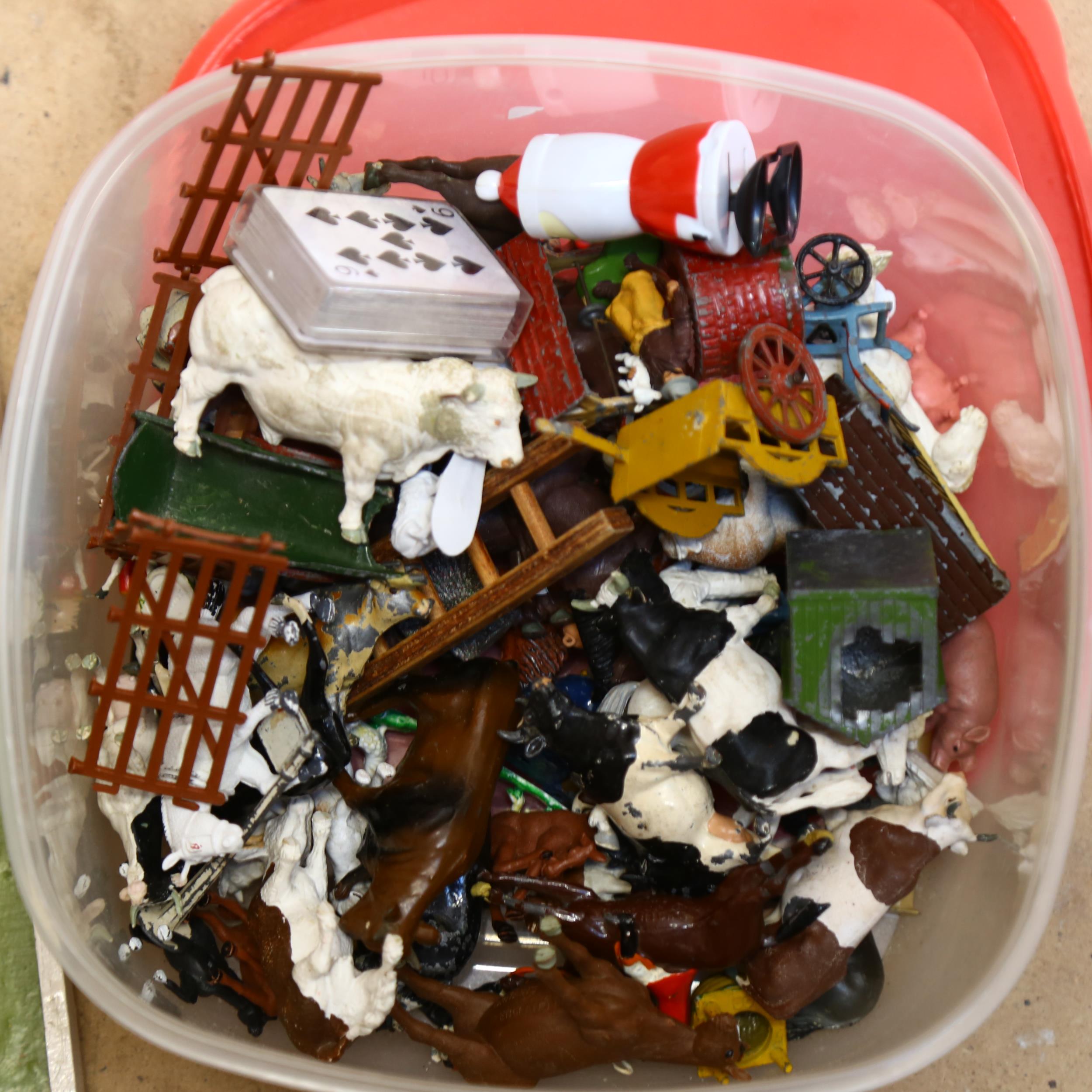 A Vintage handmade toy farmyard, and a quantity of diecast and plastic animals and accessories - Image 2 of 2