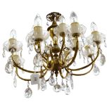An 8-branch 2-tier brass and glass lustre chandelier, length 45cm
