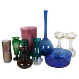 A quantity of glassware, including a pair of gilded tulip vases, a bulb glass vase, and various