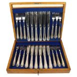 MAPPIN & WEBB - an early 20th century silver plated canteen of fish cutlery for 12 people, in