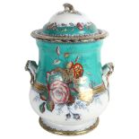 A large Victorian ironstone 2-handled pot and cover, with floral and lustre gilded decoration, 40cm
