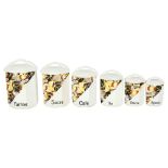 A graduated set of 6 French porcelain kitchen storage jars, tallest 18cm