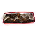 A box of British and world coins