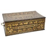 An Antique Anglo-Indian lacquered jewel box, with rising lid and fitted drawers, with allover gilded
