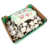 A box of ceramic and other door knobs, and various ceramic finger plates