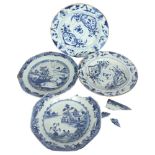 4 x 19th century Chinese blue and white plates including a pair All A/F with 1 having 4 pieces loose