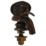 An early 20th century cast-bronze car mascot "Old Bill", his helmet signed Bruce Barnsfather, with
