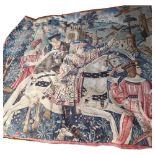 A Brussels machined tapestry with hessian backing, depicting hunters on horseback with falcons,
