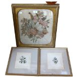 19th century gilt-framed applique and crewelwork floral study, height 49cm overall (glass