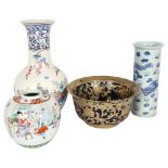 4 various Chinese porcelain vases and bowl, largest vase height 35cm