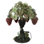 A Vintage Murano, Art glass table lamp, with 6 grape cluster arms and green leaf mounts, overall